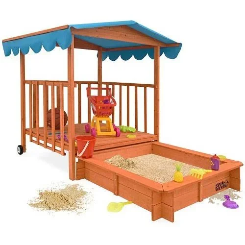 Sandkasten mit Spielhaus und Rollen - 130x130x143 cm - UV 50