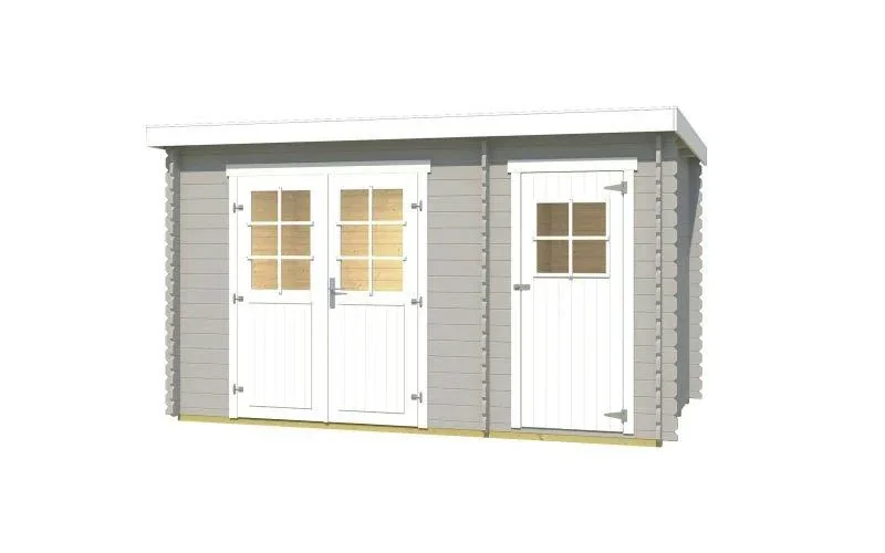 Gartenhaus 254 Gr.1, 394 x 246 x 222 cm hellgrau, 28 mm, Doppeltür, mit 2. Raum Einzeltür