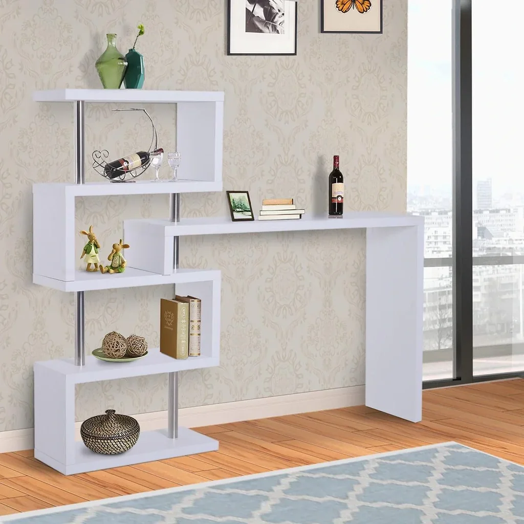 Bartisch-Regal Combi Stehtisch Tresentisch mit 4 Ablagefläche Multi-Winkel-Platzierung Drehbar Weiß 175x30x164,5 cm