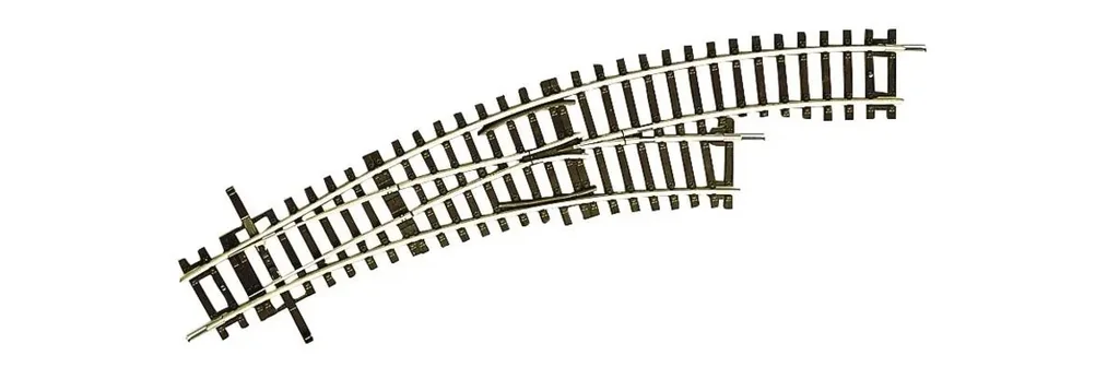 Bogenweiche rechts BWr2/3 ohne Antrieb, Radius des Stammgleises und des Abzweiggleises 358 mm (R2), Bogenwinkel 30°