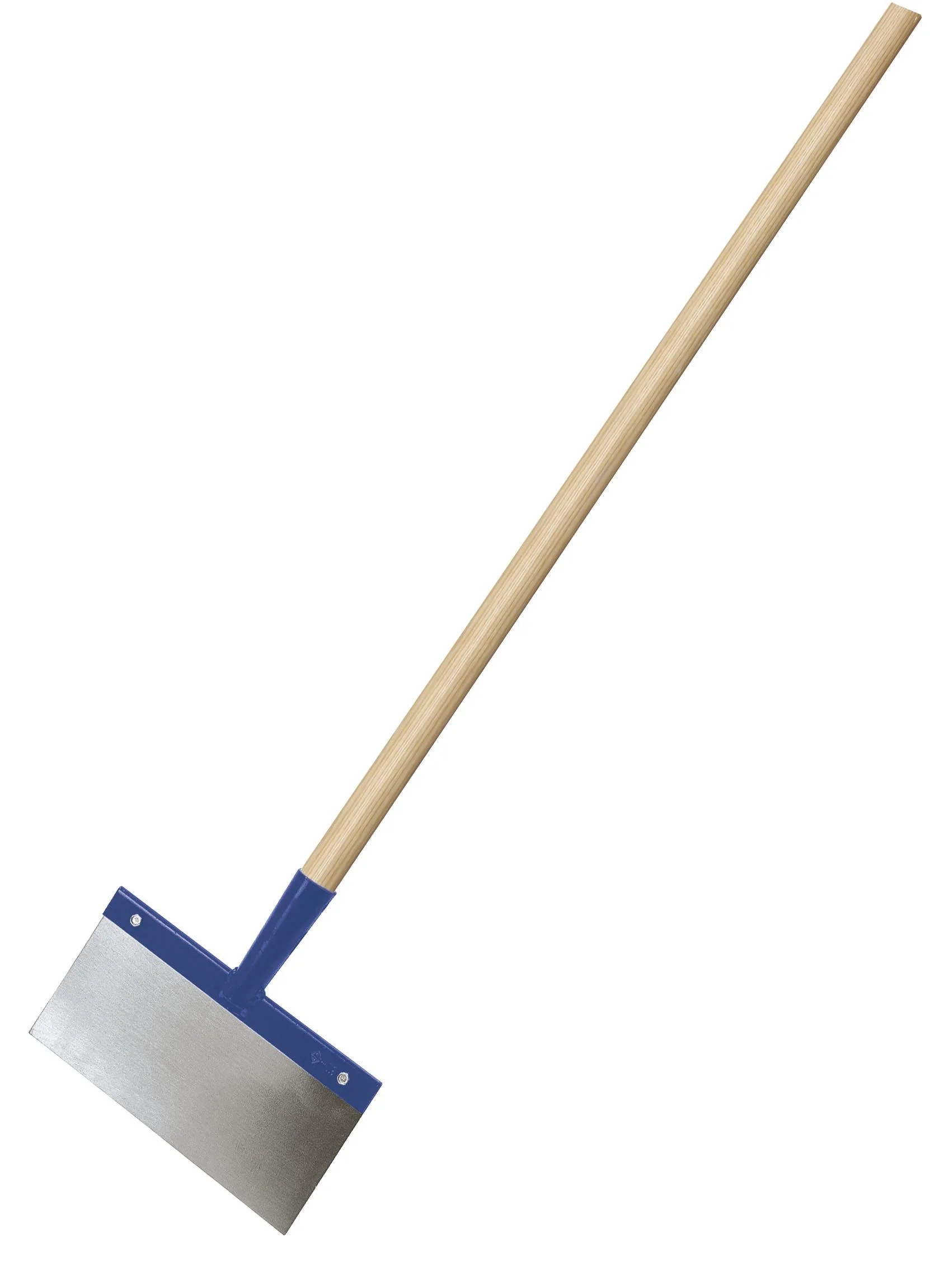 SIEGER-Stoßscharre 300 mm, Federstahlblatt auswechselbar, blau pulverbeschichtet, Buchen-Langstiel 120 cm