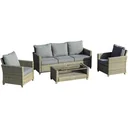 Polyrattan Gartenmöbel Set 4-teilig mit Couchtisch Sitzkissen Aluminium Braun+Grau