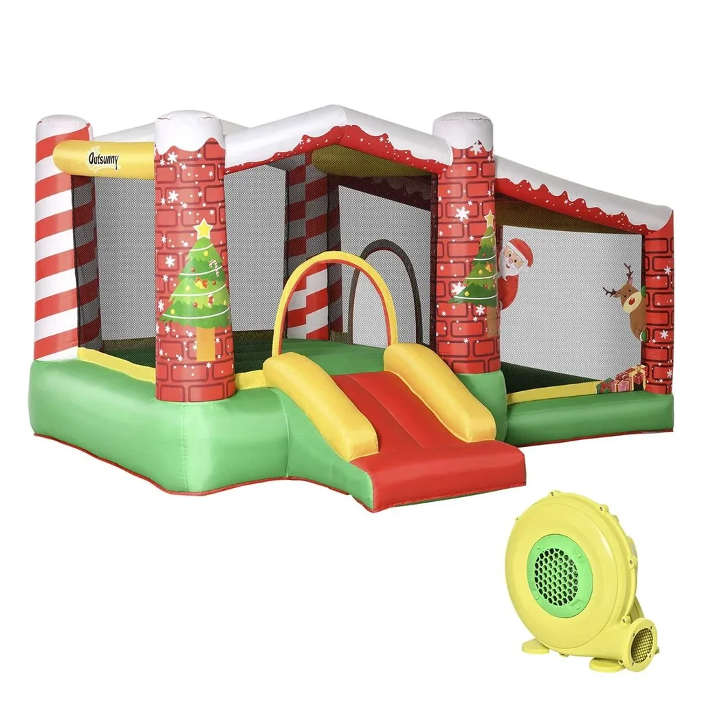 Weihnachten Aufblasbare Hüpfburg für 3 Kinder Springburg mit Gebläse für 3-8 Jahre Rot+Grün 325 x 270 x 175 cm
