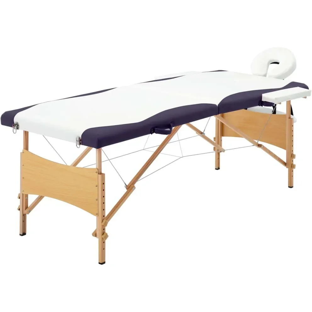 Klappbarer Massagetisch 2 Zonen Holz weiß und lila