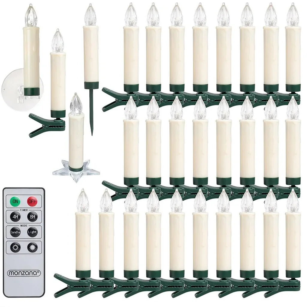 LED-Weihnachtsbaumbeleuchtung - Christbaumschmuck - Kerzen - 30er Set Warm White mit Fernbedienung