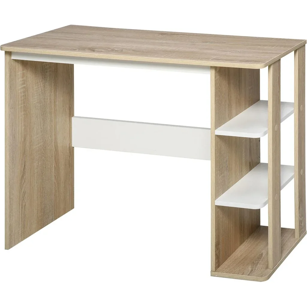 Schreibtisch mit Seitenregal Natur, Weiß