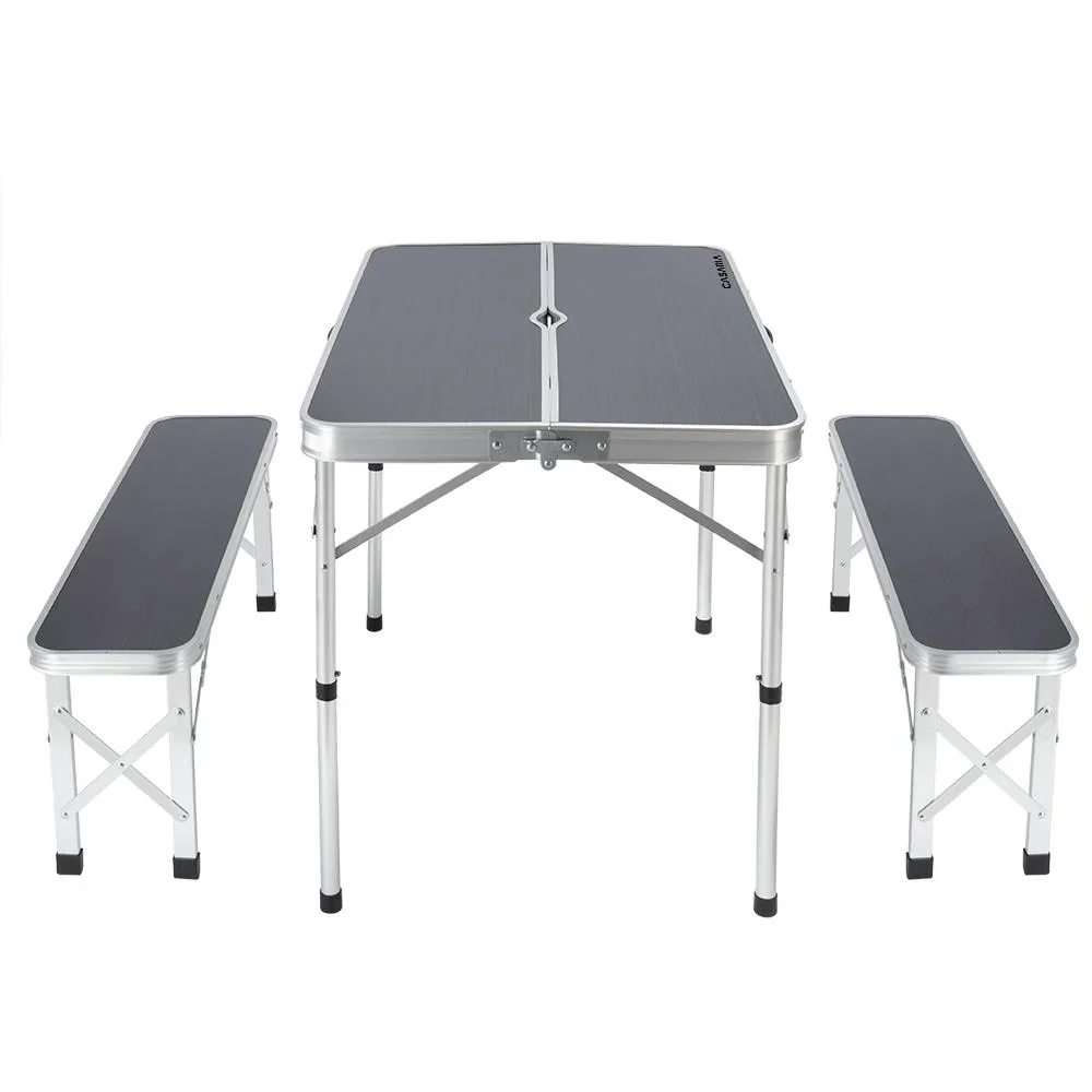 Campingbank 3 Stück grau Aluminium klappbar