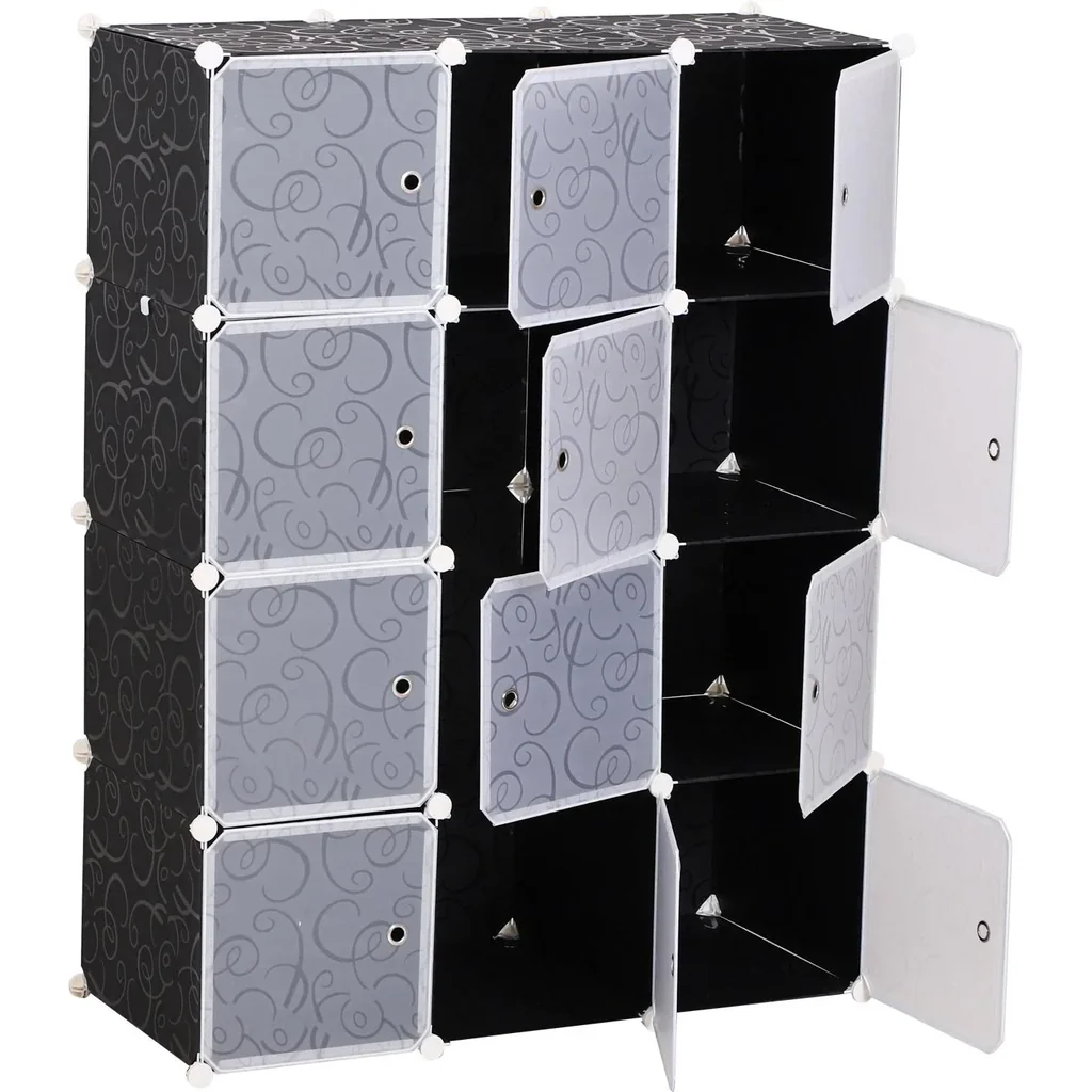 Kleiderschrank Garderobe Garderobenschrank Regalsystem mit Kleiderstange 2+6 Würfel aus PP Schwarz+Weiß 111x47x145 cm