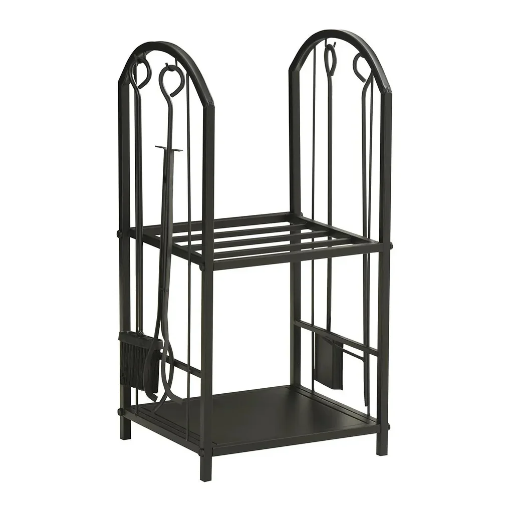 kaminholzregal Kaminholzständer Brennholzregal mit 4 zusätzlichen Brennholzwerkzeugen Kaminbesteck 2-Ebenen-Design Feuer