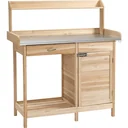 Pflanztisch mit verzinkter Arbeitsplatte Gärtnertisch mit Schublade Schrank Garten Arbeitstisch Massivholz Natur 112 x 4
