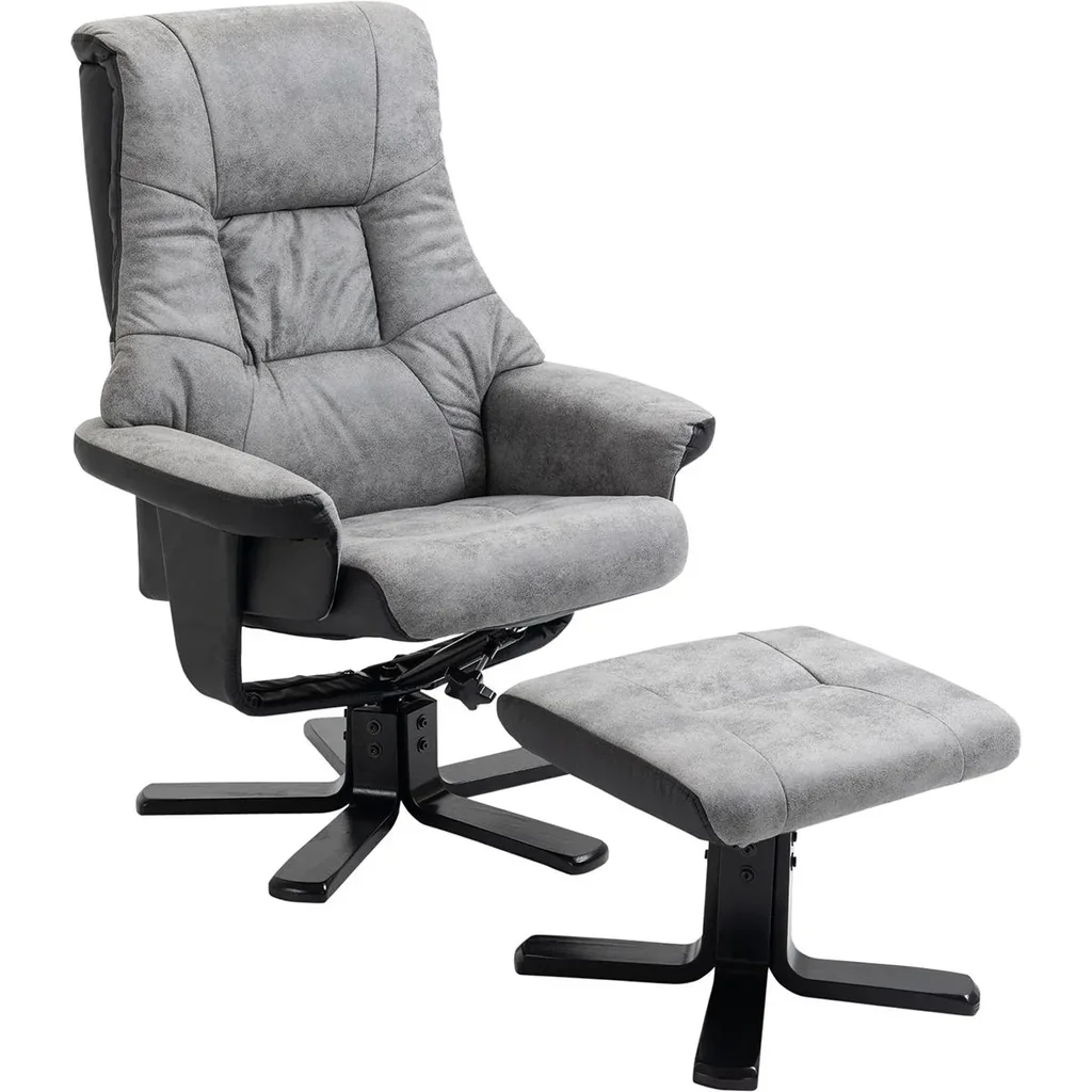 Relaxsessel mit Hocker, Fernsehsessel, Polstersessel, Liegesofa, 360° drehbar, 135° neigbar, Grau, 78 x 82,5 x 109 cm
