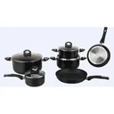 Komplettes 10-teiliges Kochgeschirrset - mit Glasdeckeln - Schwarz