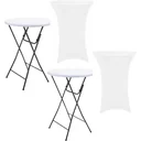 Pro Garden Bartable - 80x110cm - Weiß/Grau INCL. Perel Abdeckung für Stehtisch - 80 x 110 cm (ø x H) - weiß - 2 Stücken