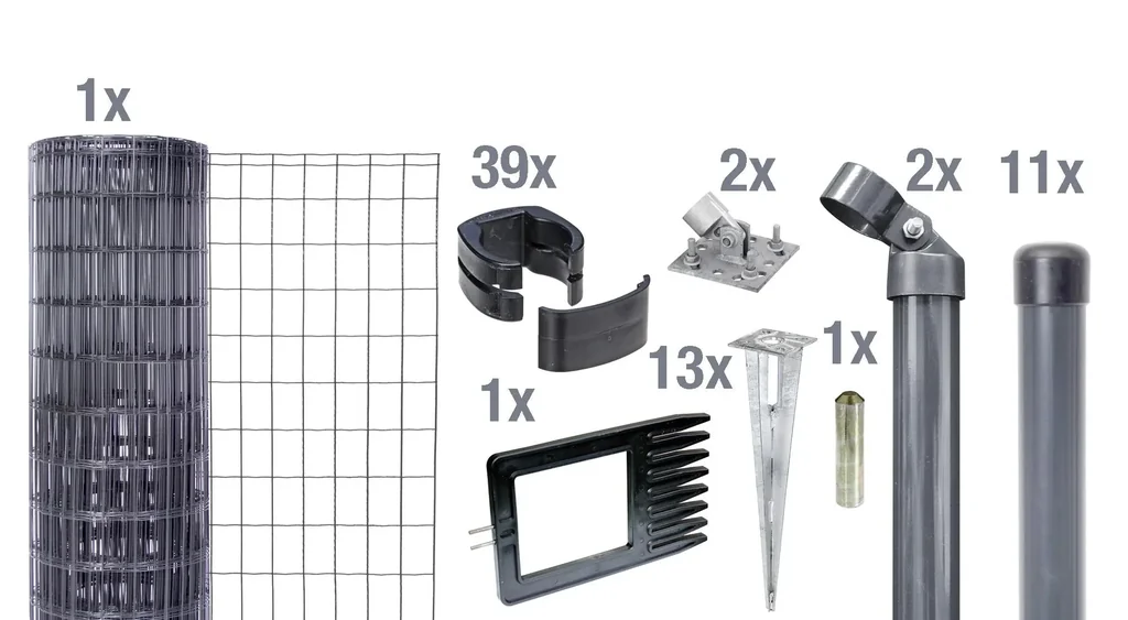 Fix-Clip Pro als Zaun-Komplettset, mit Einschlagbodenhülse, anthrazit, Höhe 102 cm, Länge 25 m