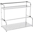 Küchenregal Standregal Wandregale 2 Ablagen mit 6 Haken Multifunktions Edelstahl Silber L50 x B22 x H42cm