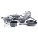 14-teiliges Pfannenset mit Marmorbeschichtung - Mit Deckel - Kochtopf - Bratpfanne - Grau