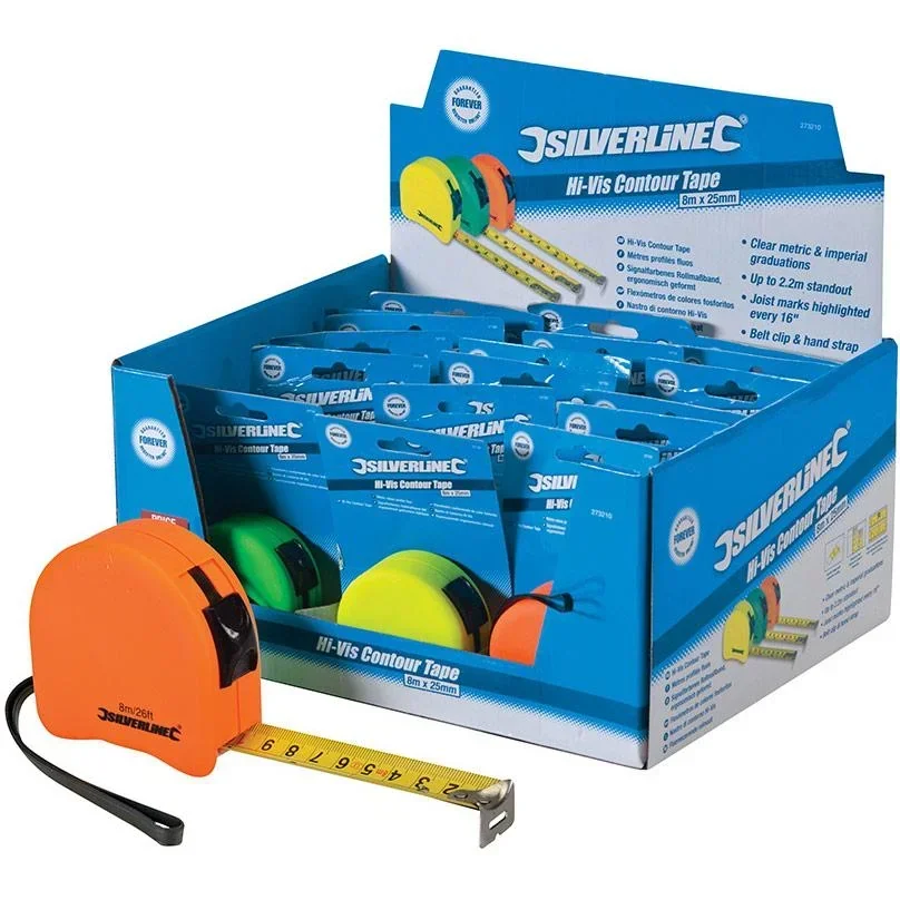 Buntes ergonomisches Maßband, Displaykarton 18 Stück, 8 x 25 mm