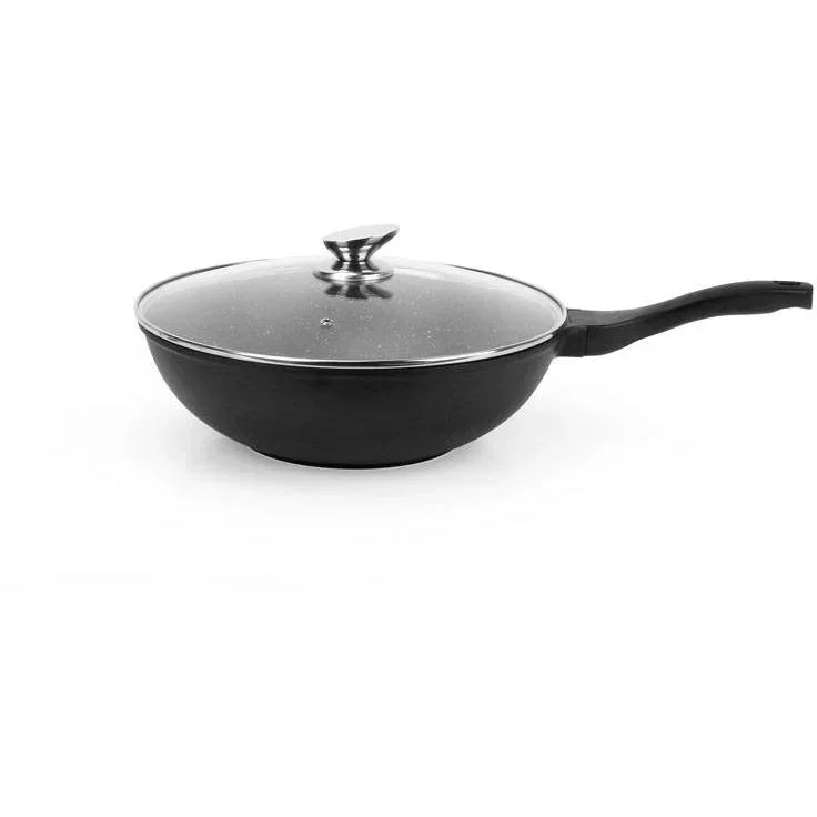 Wokpfanne - mit Glasdeckel - 30 cm - Schwarz