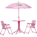 4 Stück Kindermöbel Set Gartentisch 2 Klappstühle Sonnenschirm Camping Kindersitz Set Gartenmöbel für 3-6 Jahre rosa