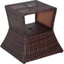 Rattan-Gartentisch mit Sonnenschirm-Halterung braun