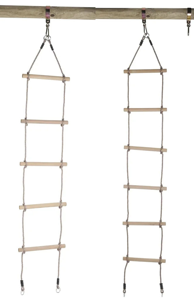 Strickleiter mit 5 Holz-Sprossen und 4 Ringen für eine Schaukel - Höhe von 2,65 m