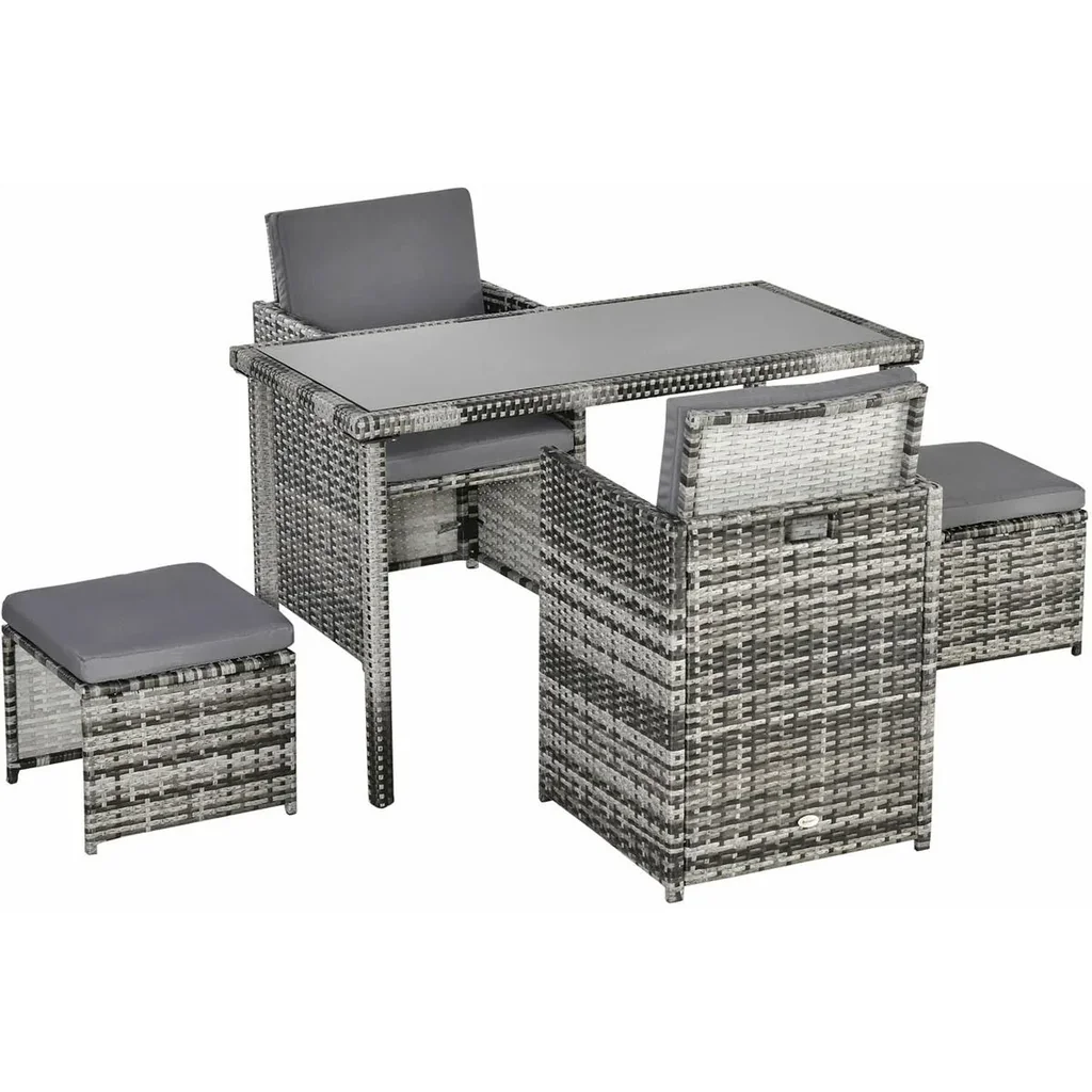 Polyrattan Sitzgruppe Essgruppe Gartenset Garnitur 11 tlg. mit Kissen, Grau