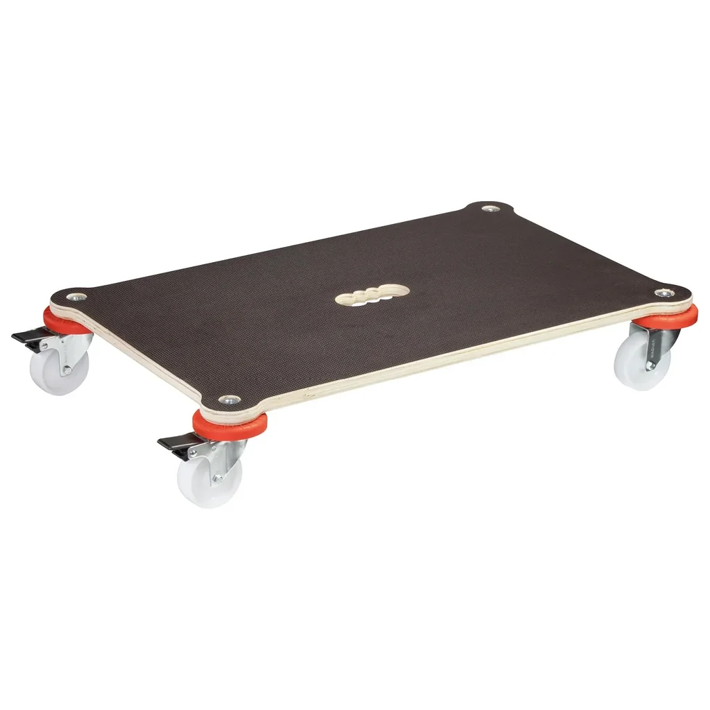 Transporthilfe MM 1375, 71 x 44 x 12,5 cm, harte Rollen Ø 75 mm, Gleitlager, 2 Bremsen, Platte FSC®, Tragkraft 200 kg