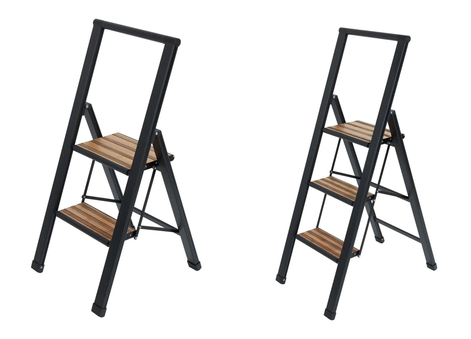 Alu-Design Klapptrittleiter 3-stufig Schwarz, rutschfeste Haushaltsleiter, Sicherheits-Stehleiter