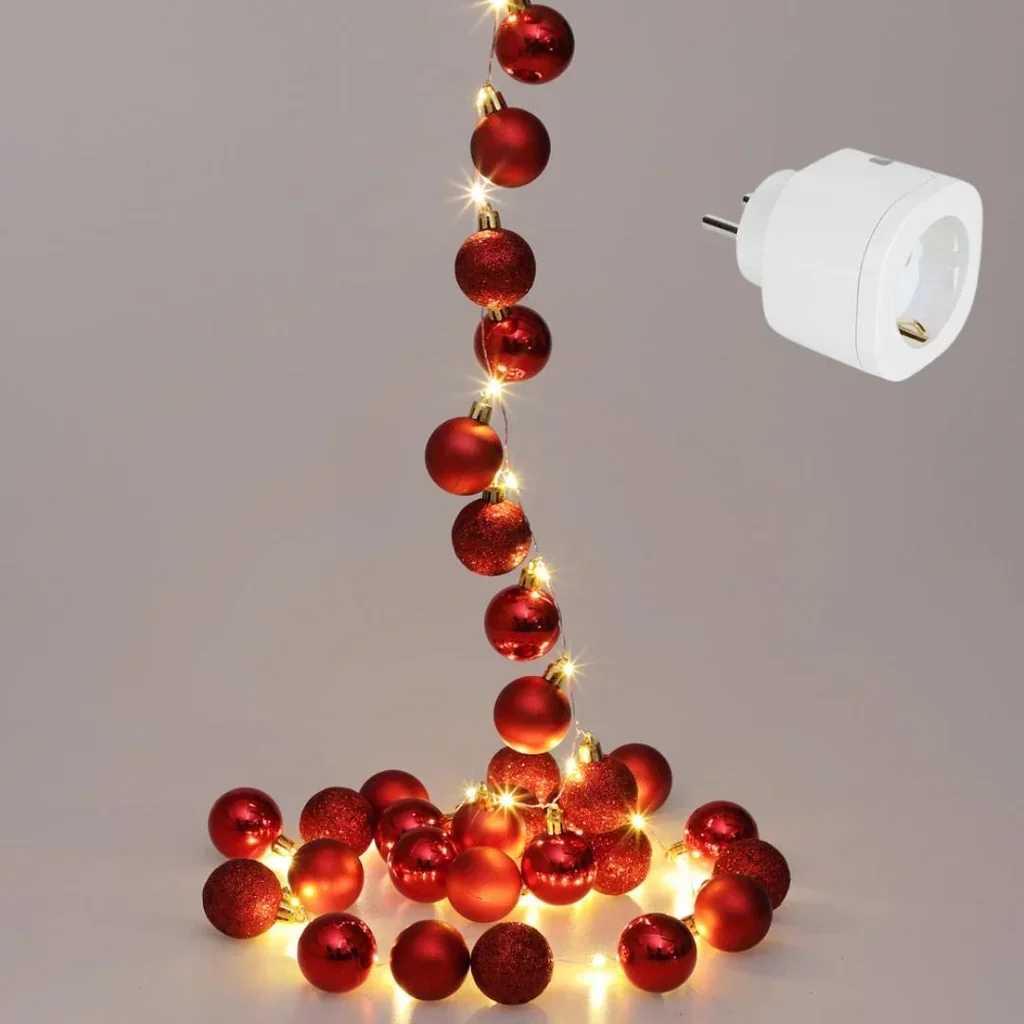Weihnachtsbeleuchtung Kugeln Weihnachtsdekoration 40-LED - Rot - 2m und Perel Smart home Wifi plug- Android & IOS