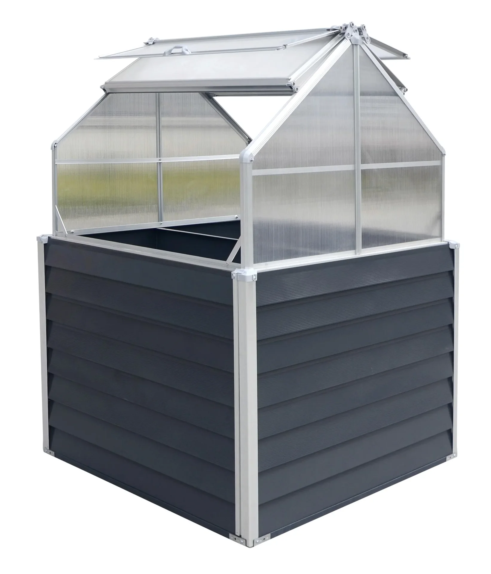 Westmann Hochbeet Store & Grow, 120×120×167 cm, Anthrazit – mit Gewächshaus-Aufsatz aus Polycarbonat
