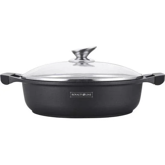 Marmorbeschichtung Breite Kasserolle - Schwarz - Mit Glasabdeckung - 26 cm