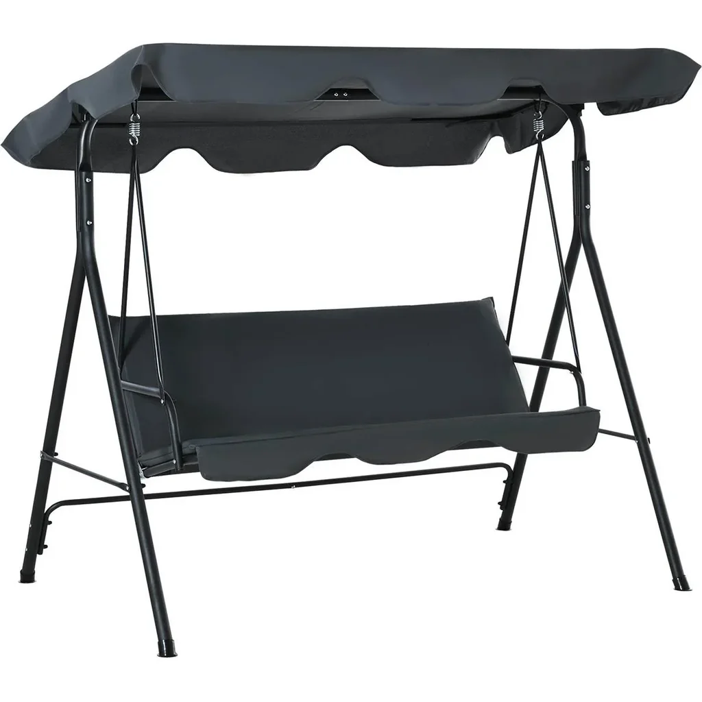 Hollywoodschaukel Gartenschaukel Schaukelbank 3-Sitzer mit Dach Stahl Grau+Schwarz 172 x 110 x 153 cm
