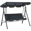Hollywoodschaukel Gartenschaukel Schaukelbank 3-Sitzer mit Dach Stahl Grau+Schwarz 172 x 110 x 153 cm