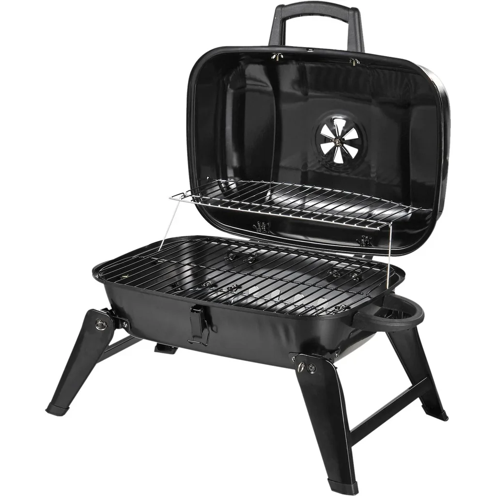 Klappgrill Kohlegrill Standgrill tragbar Tischgrill BBQ Metall Schwarz 59 x 43 x 36 cm
