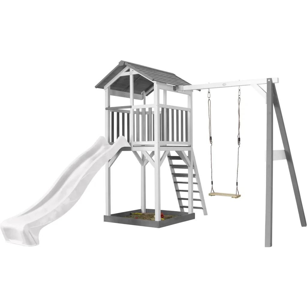 Beach Tower Spielturm mit Einzelschaukel - Weiße Rutsche