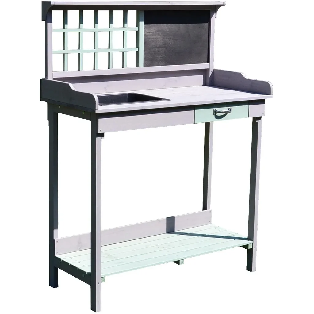 Pflanztisch Gärtnertisch Gartentisch Blumentisch mit Schublade und Wanne für den Garten Tannenholz 92 x 42,5 x 119,5 cm