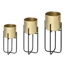 3er Set Blumenständer mit Blumentopf aus Metall Pflanzenständer Set Blumenhocker Blumentopfhalter Pflanzenhocker Gold