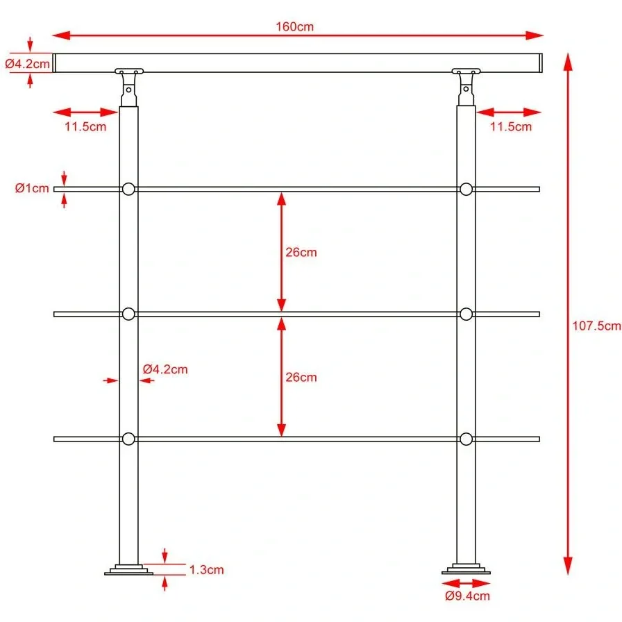 Handlauf - Edelstahl - 160 cm - 3 Pfosten