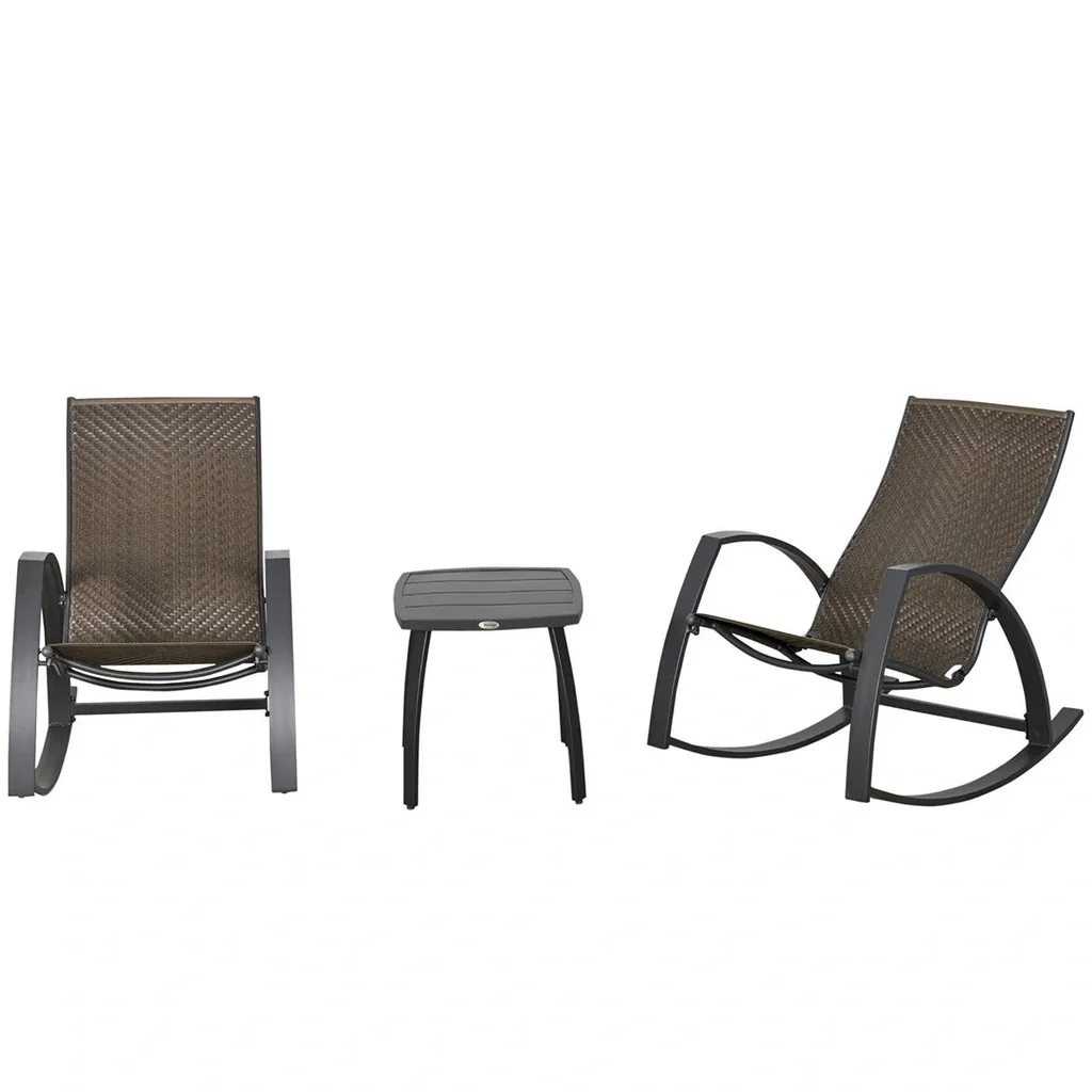 Rattan-Schaukelstuhl Bistroset 3 teilige 2 Stühle 1 Tisch Aluminium Komfort UV-Beständig für Gärten Terrassen Pools pati