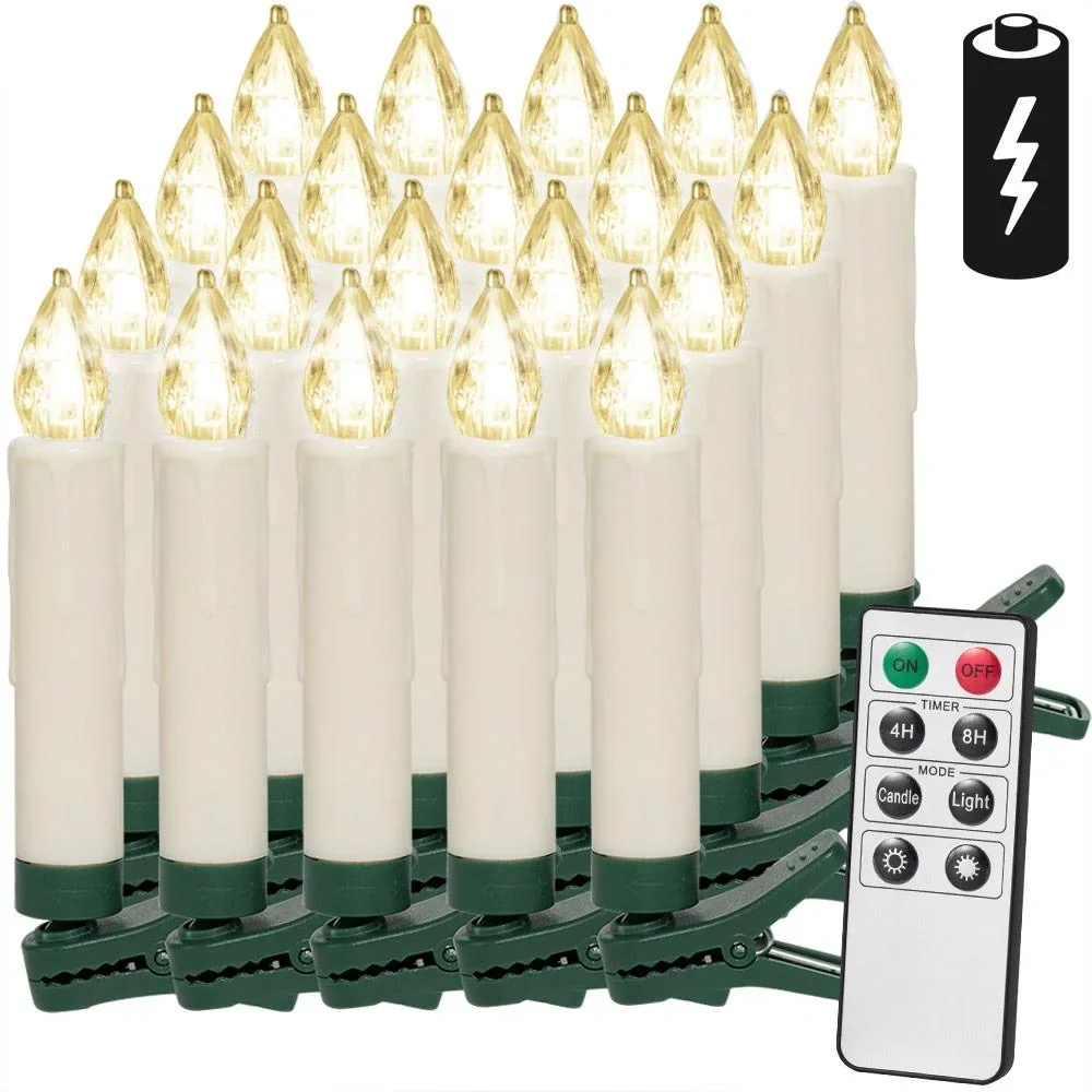 LED-Weihnachtsbaumkerzen 20 Stück Weihnachtsbaumbeleuchtung - Warmweiß - inkl. Fernbedienung mit Timer und 20 Batterien