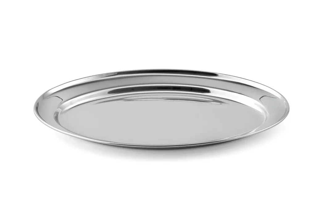Serviertablett, Servierplatte, Spargelplatte, oval, Edelstahl, Silberfarben, 20 cm