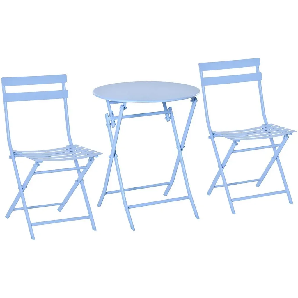 3-tlg. Gartenset Garnitur Bistrotisch mit 2 Stühlen für Hof Garten klappbar Hellblau