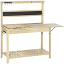Pflanztisch Gärtnertisch mit 8 Haken Schublade Ablage Blumentisch aus Holz für Garten Terrasse Natur 151 x 45,5 x 143 cm