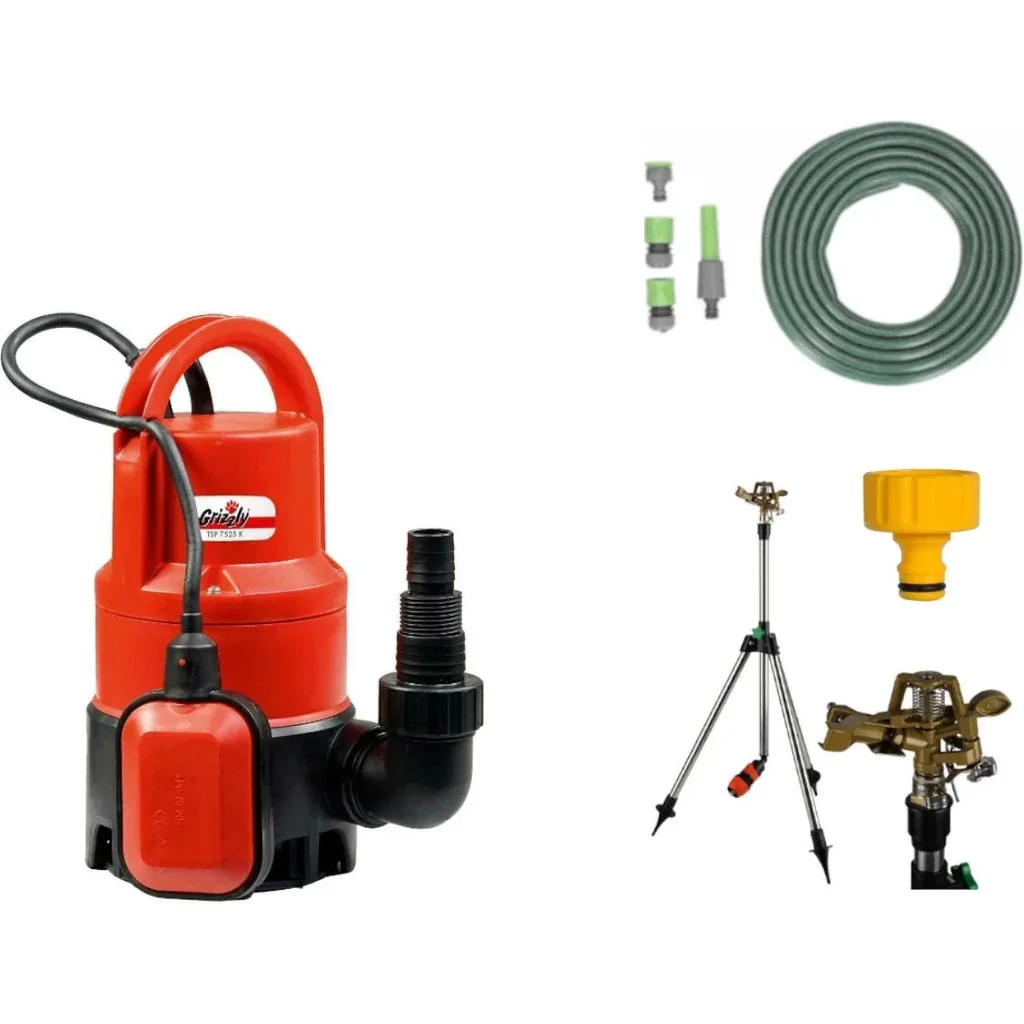Tauch-Schmutzwasserpumpe 15 Meter Gartenschlauch, Garten-Sprinkler, Teleskop-Rasensprenger und Wasserhahn