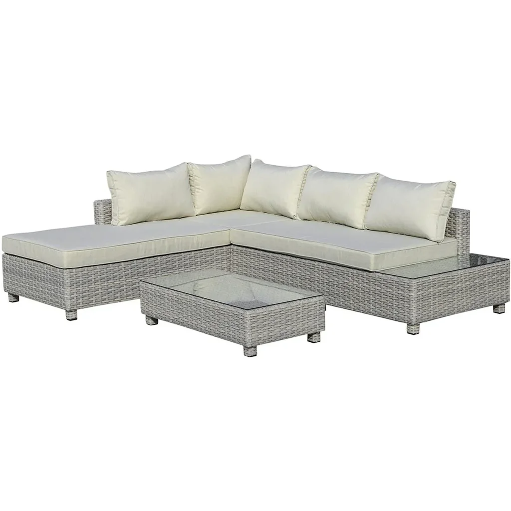3-teiliges Polyrattan-Gartenmöbel-Lounge-Set mit Beistelltisch-Kissen Grau+Beige