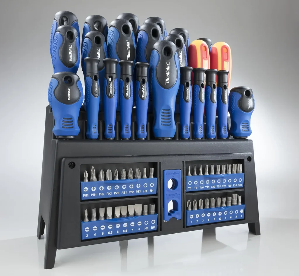 Schraubendreher-und Bit-Satz mit Halterung 65-teilig mit 2 VDE Schraubendrehern