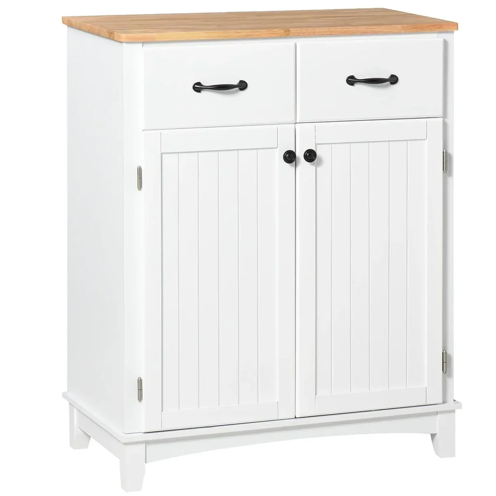 Küchenschrank Sideboard mit 2 Schubladen, Kommode verstellbaren Ablagen, Aufbewahrungsschrank, Holz, Weiß, 74 x 40 x 91,
