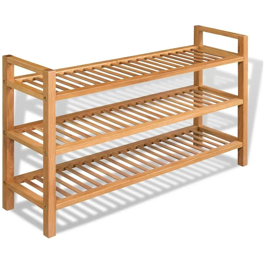 Schuhregal mit 3 Fachböden 100x27x59,5 cm Eiche massiv