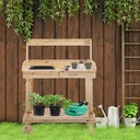 Pflanztisch mit Schublade 2 Stufen Gärtnertisch mit waschbecken und Rollen Garten, Tannenholz Natur 92 x 45 x 119 cm