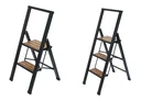 Alu-Design Klapptrittleiter 2-stufig Schwarz, rutschfeste Haushaltsleiter, Sicherheits-Stehleiter